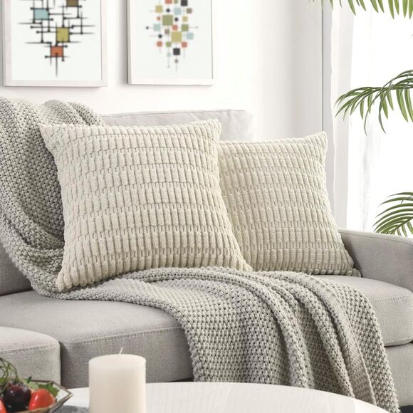 ✨ 4pc Volcanics Corduroy Beige Striped Pillow Covers 18x18 Modern Boho Decor - Picture 1 of 9